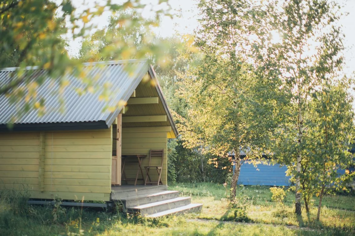a shed among trees
