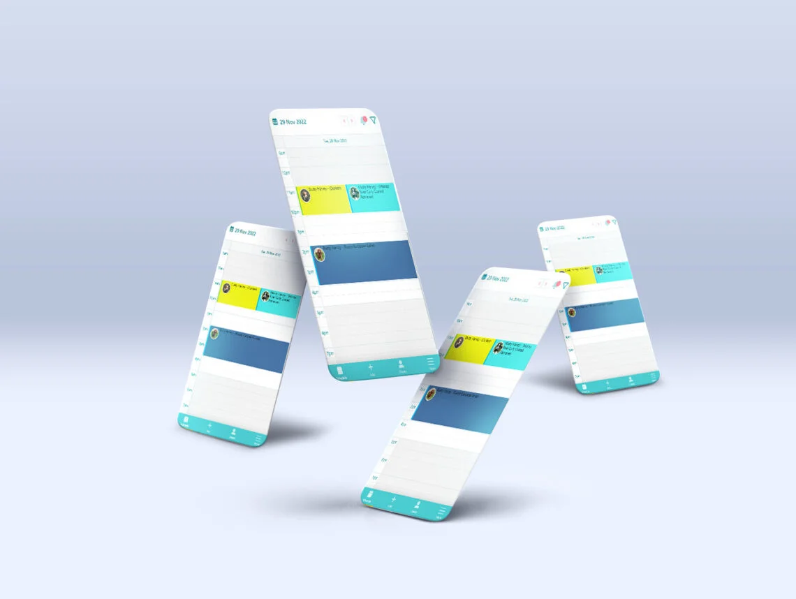 a mockup of phones with the app